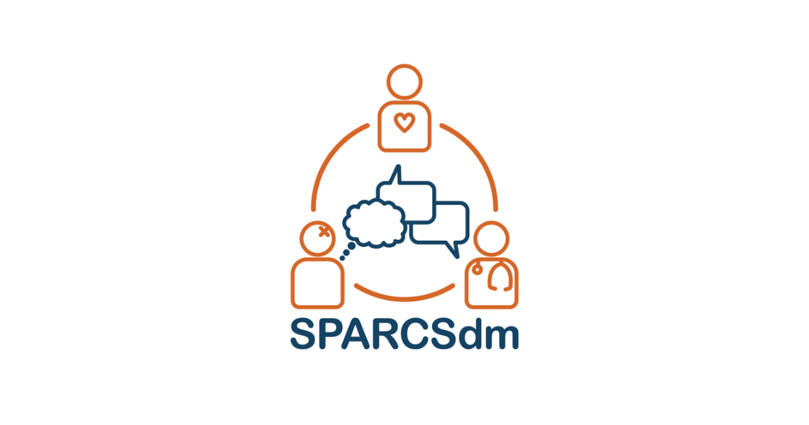 SPARCSdm logo: an image of stick people: a doctor, patient, and caregiver